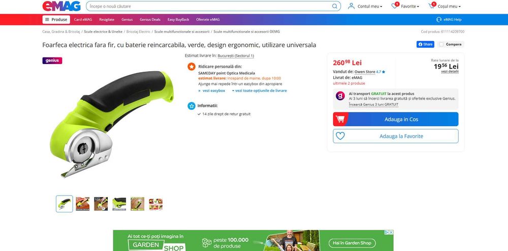 Foarfeca electrica fara fir, cu acumulator +incarc, REDUS de la 260RON