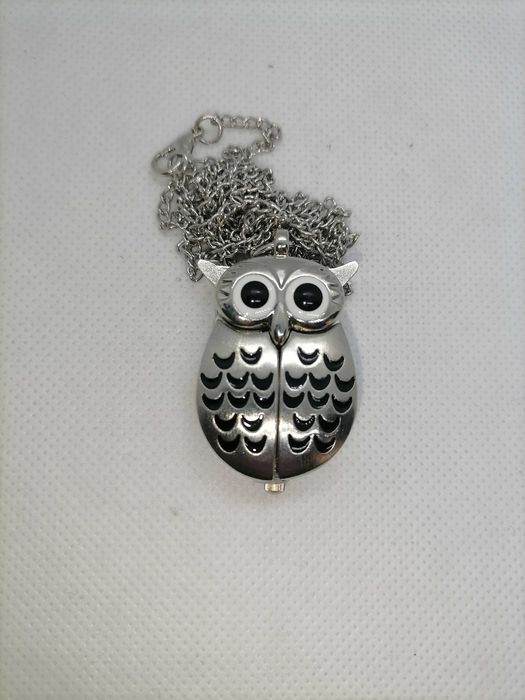 Ceas de Buzunar Bufnita Owl Breloc Argintiu Silver  + Lant