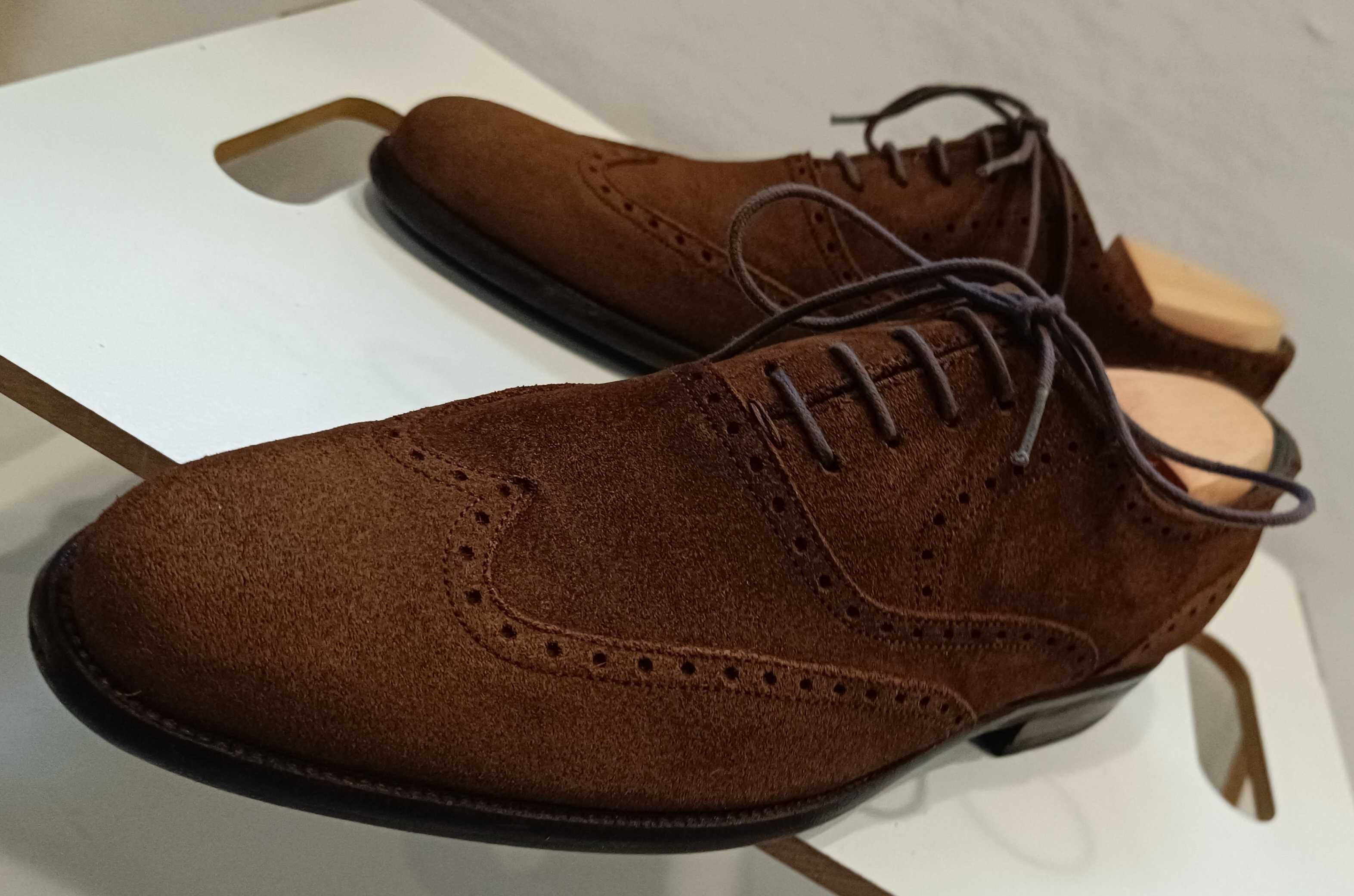 Pantofi oxford 40.5 41 brogue suede Lavoratione Artigianale piele nat