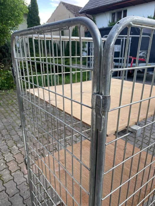 Cărucior marfă cu 3 polițe – rolling cage depozit, oțel galvanizat