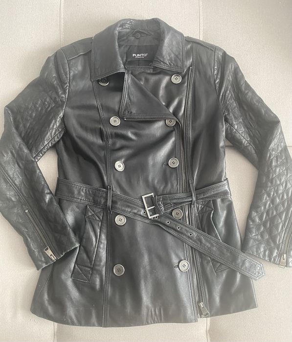 Кожаный тренч-куртка