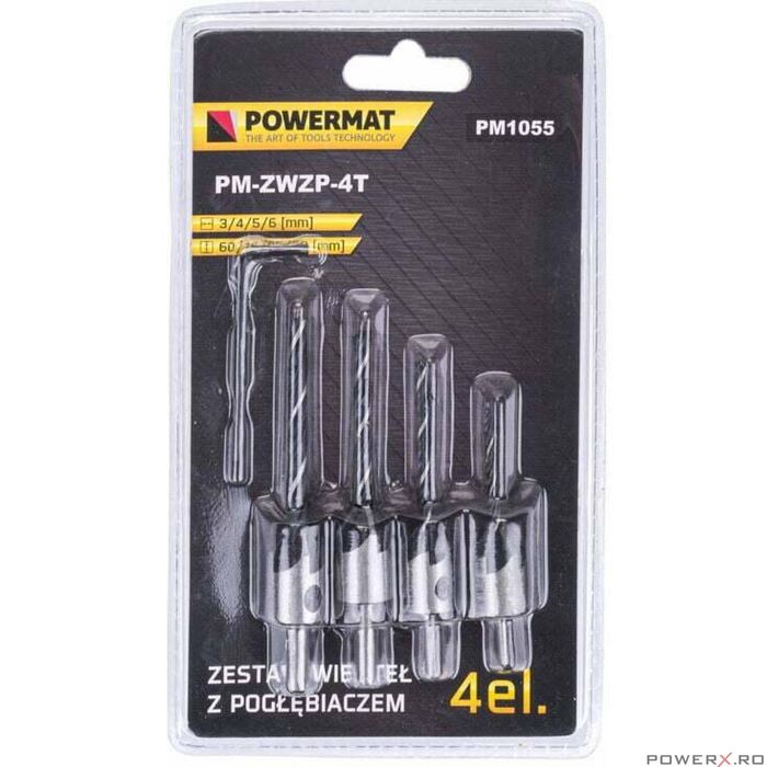 Set 4 burghie pentru lemn, 45 grade 3-93 mm, Powermat