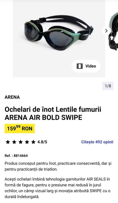Oferta! Ochelari de înot cu lentile fumurii ARENA AIR BOLD SWIPE NOI