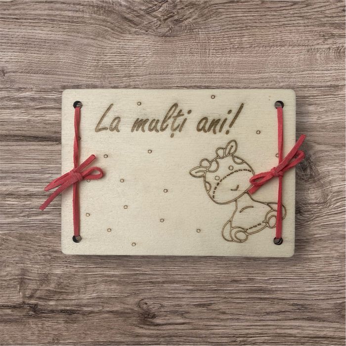 Felicitare din lemn gravata