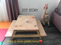 Masă tip picnic pentru copii din lemn,pictată manual