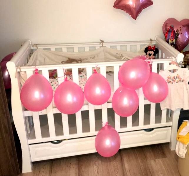 Pătuț bebe din lemn alb + saltea cocos