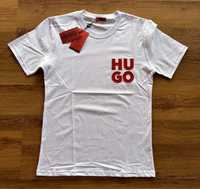 Мъжка,памучна,бяла тениска Hugo BOSS с квадратен,бродиран надпис