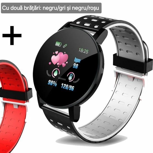 Set Smartwatch+2 curele bicolore: Roșu/Negru.Apeluri/Mesaje/Notificari