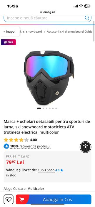 Ochelari de ski / snowboard cu mască detașabilă – model tactic