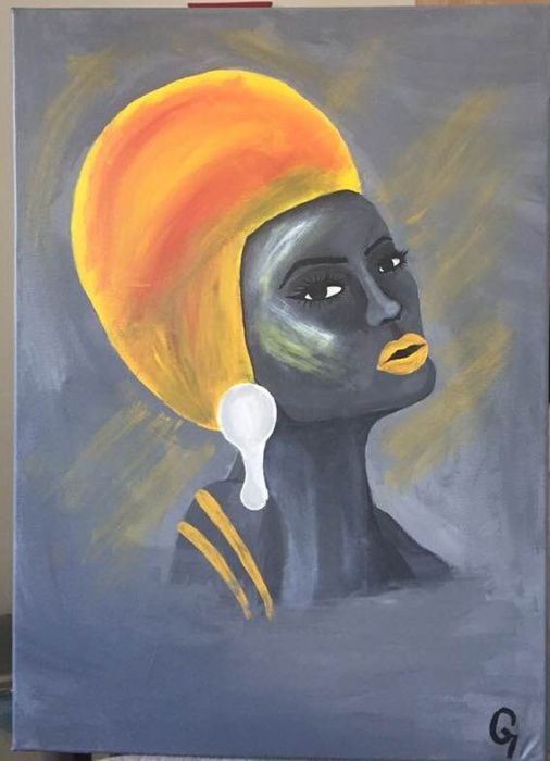 Tablou pictat manual, vopsea acrilica/ African girl/ Canvas sasiu
