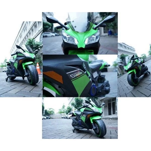 Акумулаторен мотор Kawasaki Ninja с меки гуми и кожена седалка, 12V