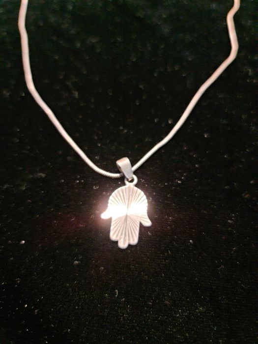 N Lant colier argint 925,pandantiv mana Fatima,48 cm