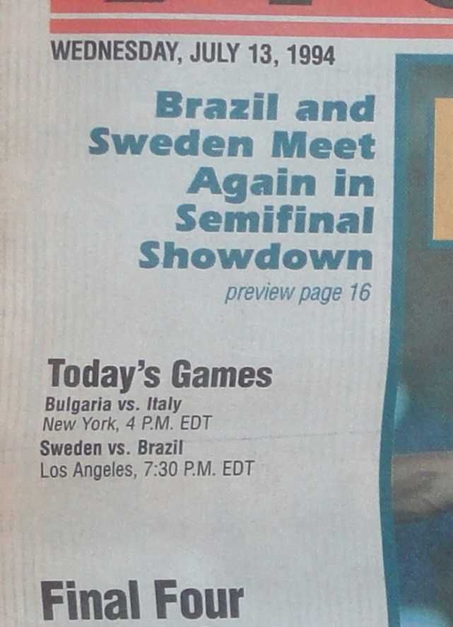 Футболни програми на България от САЩ' 94, 1/4, 1/2, мач за 3-то място