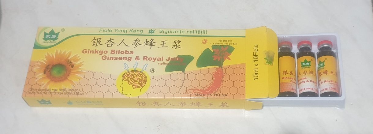 Yong kang Ginkgo Biloba Ginseng si Royal Jelly, 10 fiole, Yongkang Int