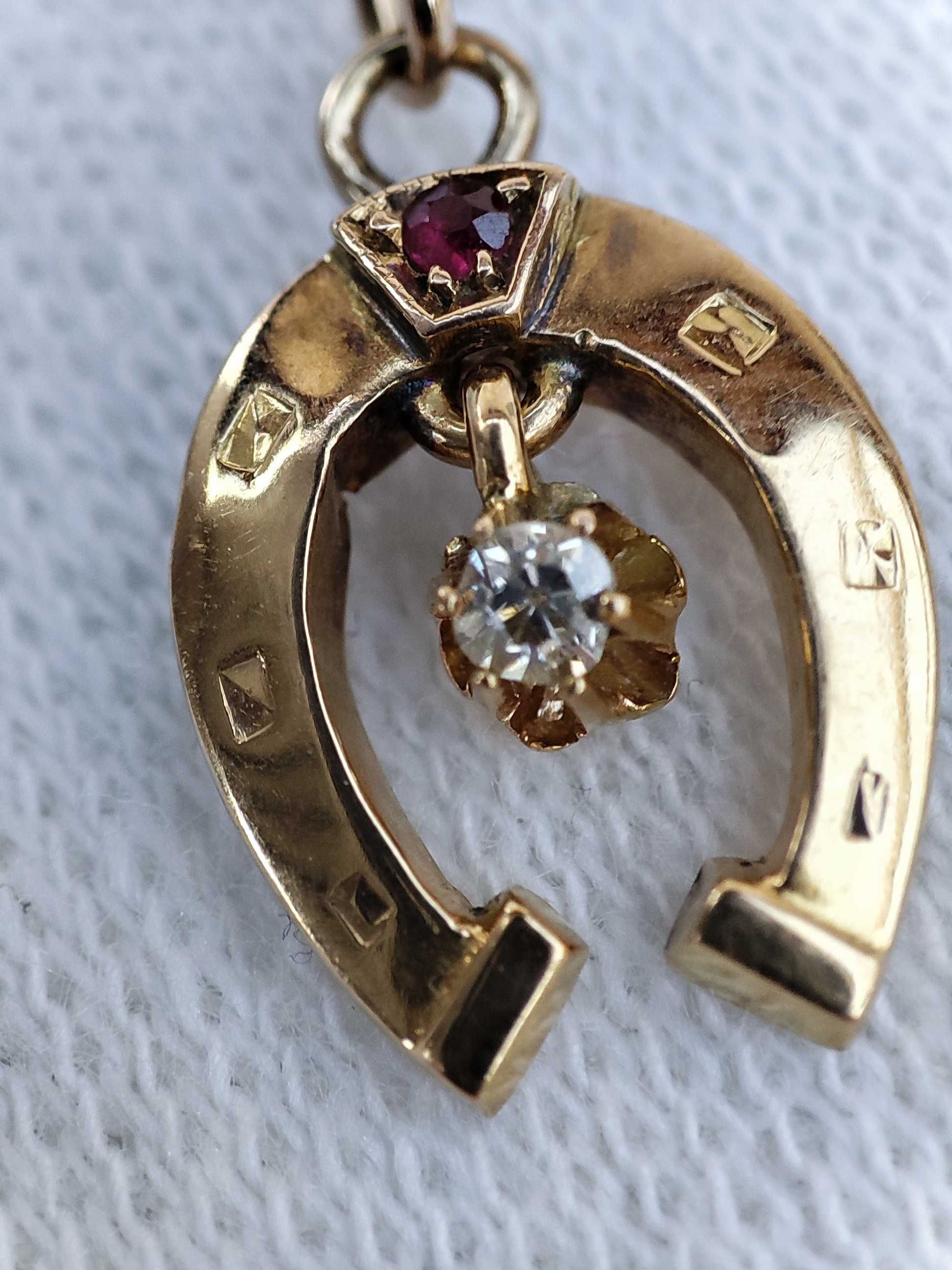 Potcoava Norocoasa Aur 14K Cu Diamant Natural Si Rubin Unicat