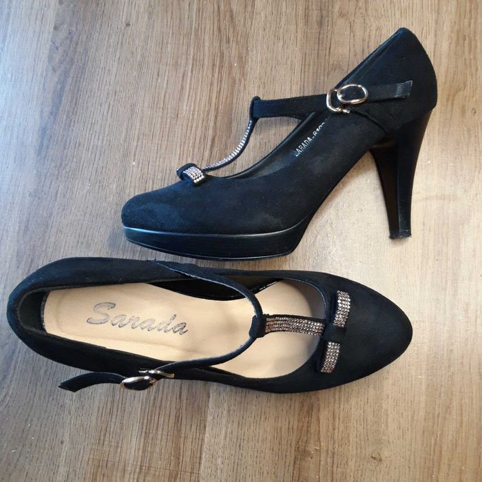 Дамски елегантни обувки, от черен еко велур, 37 номер