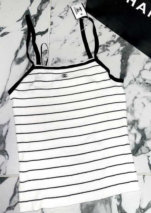 chanel бял топ потник фина плетка шанел рае плетен горница тениска