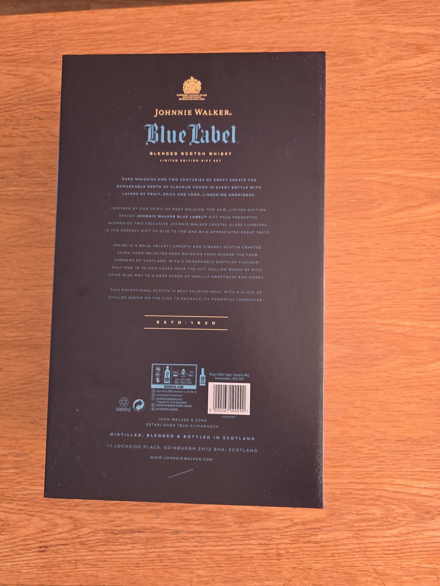 Празна кутия от Johnnie Walker Blue Label синьо джони