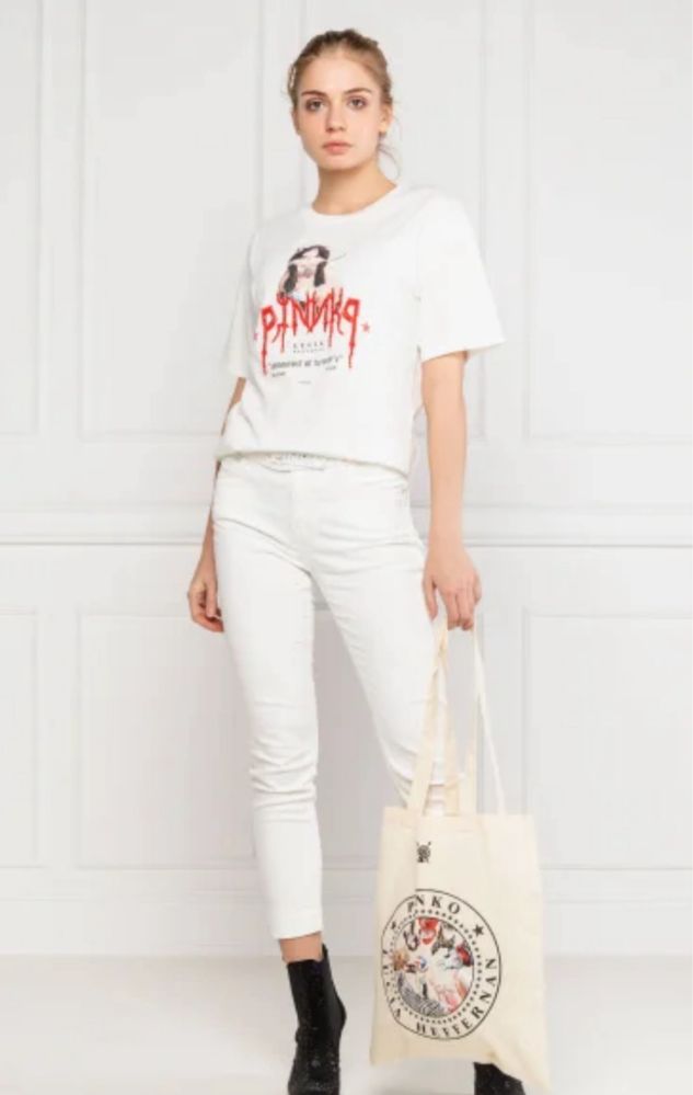 Бяла тениска Pinko с къс ръкав