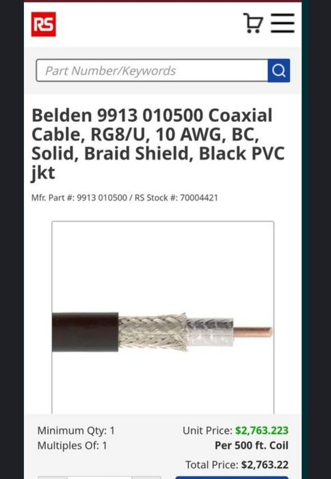 Кабель коаксиальный RG8/U, BELEN 9913, made in USA