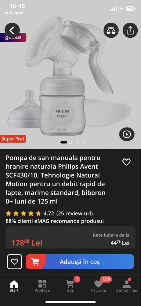 Pompa de san manuala Philips Avent