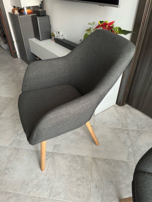 2 бр Кресло UDSBJERG сив текстил/ краченца от масивен дъб