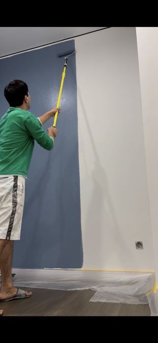 Покраска стен, побелит эмульсия, закатка краска без воздущны