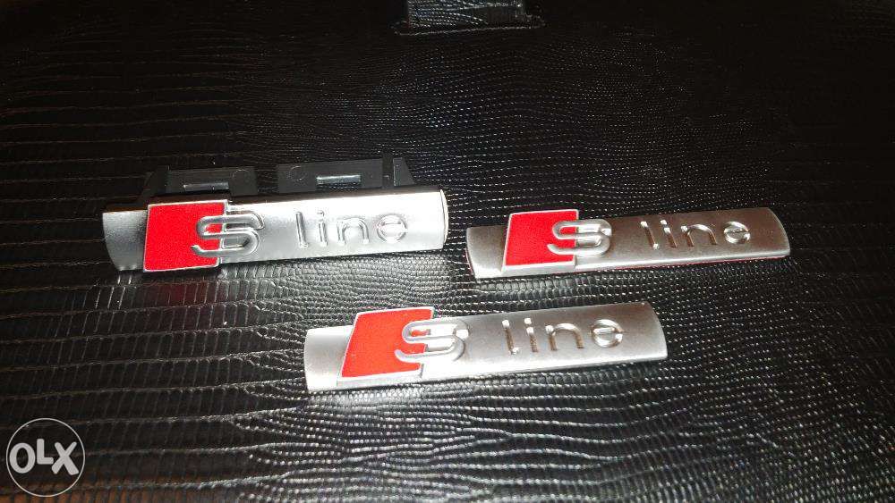 Set Embleme Audi S-line Metal gri mat/rosu