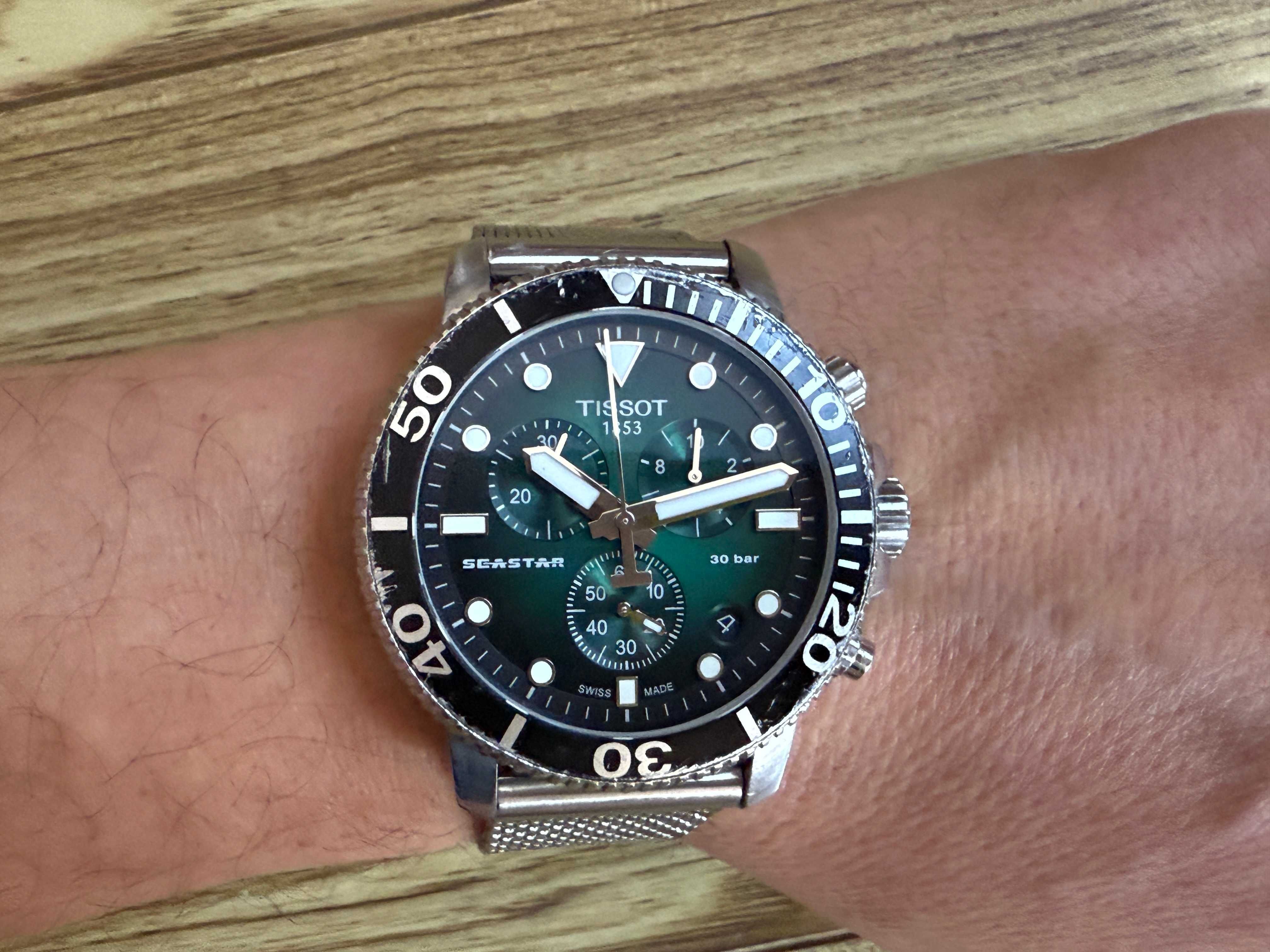 Tissot SeaStar 1000 Chronograph 45.5mm`Green Dial/Milanese Band