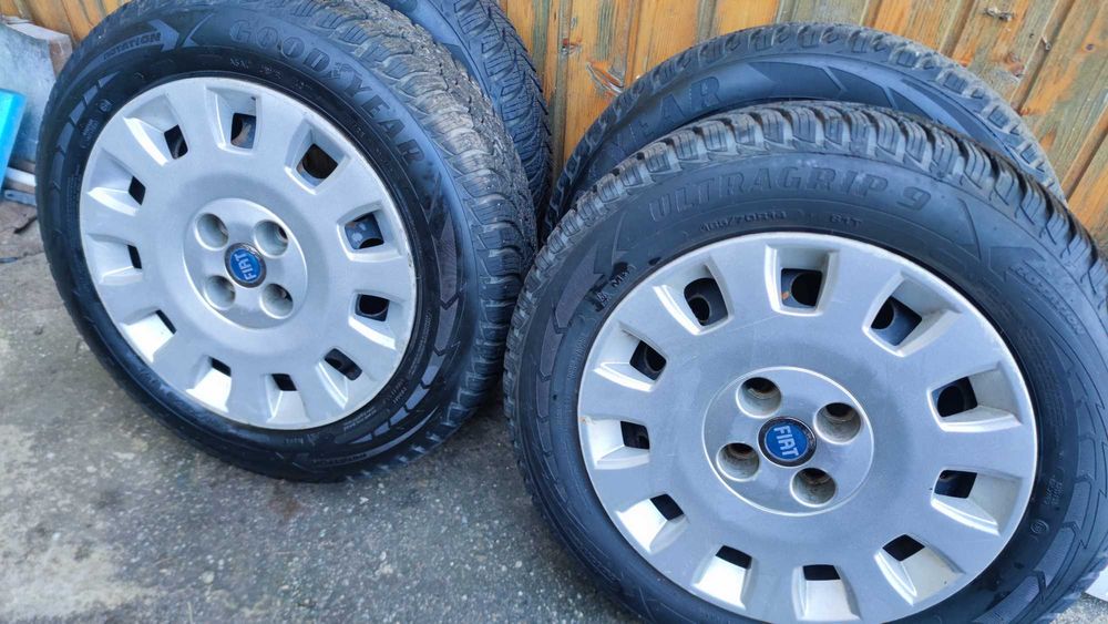 4 Jante Fiat + Anvelope iarna Goodyear Ultragrip 165/70 R14