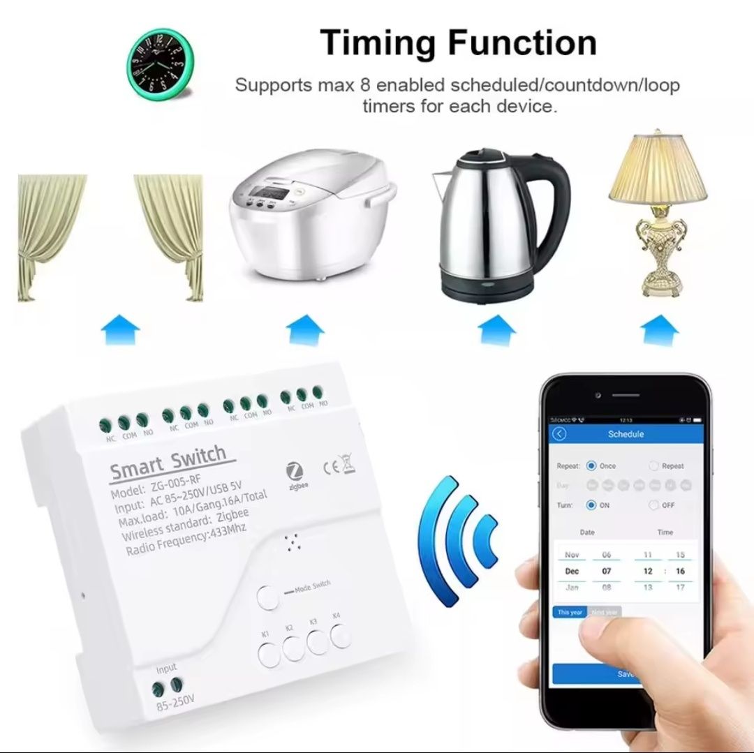 Интелигентно реле с 4 канала, ZigBee, Tuya и Smart life съвместимо