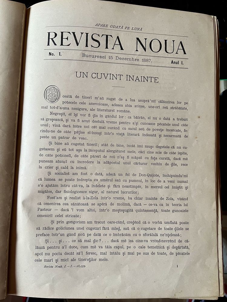 Revista Nouă, Anul I , 1888 Hasdeu , Princeps , Carte Veche