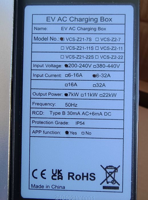 Зарядна Станция за Електромобил с WiFi, 7 kW, Тип 2, за Стенен Монтаж