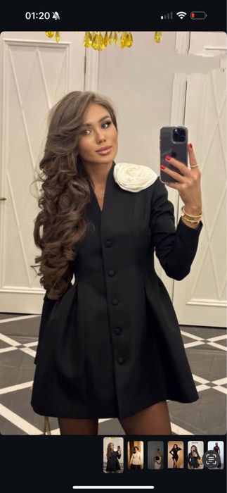 Шикарное платье пиджак Blacky Brand с розой в черном цвете