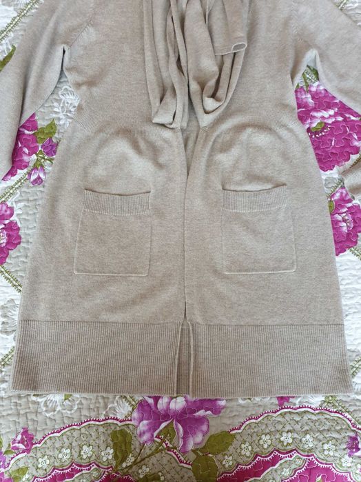 Cardigan subtire crem bej lana merinos casmir