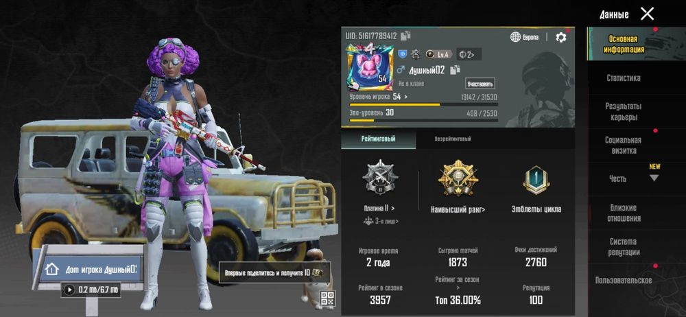 Личный аккаунт Pubg