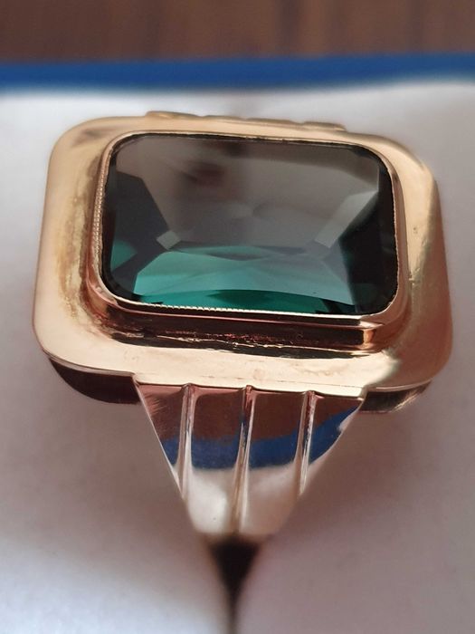 Ghiul vintage unicat antic unisex aur 14k cu turmalina naturala 8ct