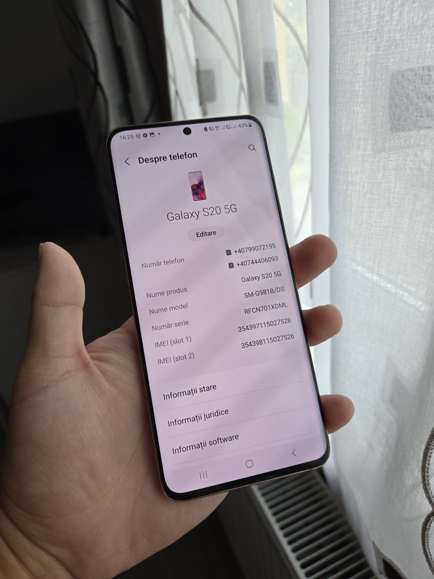Telefon Samsung Galaxy S20 5G Impecabil Cloud Pink 128GB 12GB Ram
