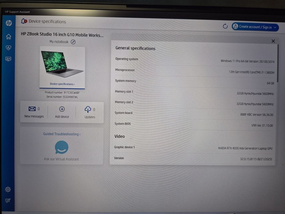 HP ZBook 16 G10 cu RTX ADA 4000 12GB, i7 si  64GB DDR5, in garantie