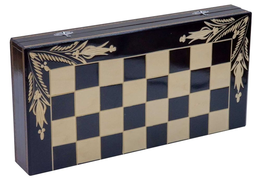Joc Sah si Table Lucrat Manual din Romania, 44x44 cm, Negru