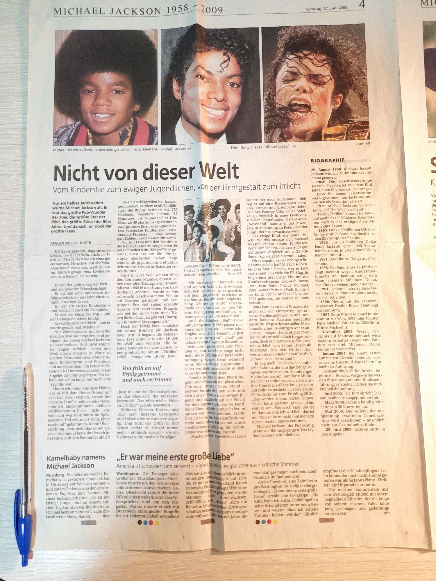 Разворот Германской газеты сообщ.о кончине Майкла Джексона 2009г.