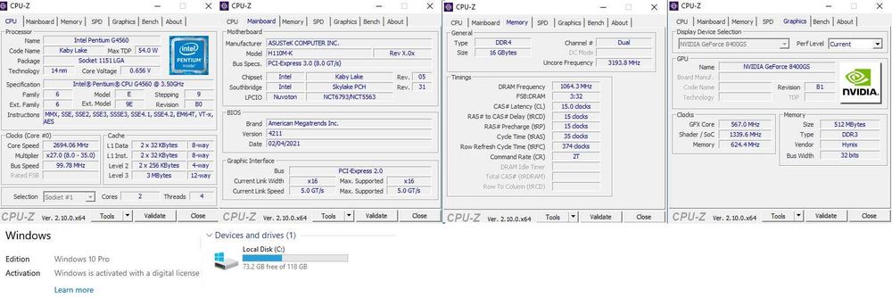 Бюджетен Компютър: Pentium G4560/16GB/ASUS 8400 GS/128GB SSD