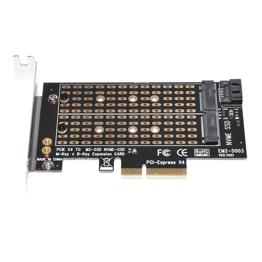 Адаптер M2 SSD NVMe+SATA (M-key+B-key) to PCI Express 3.0 4x adapter