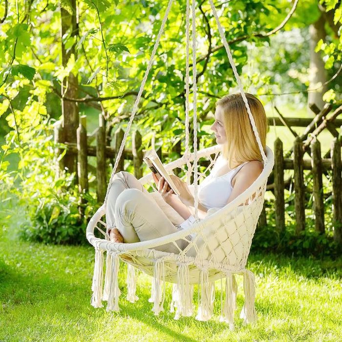 Висяща Въжена Люлка „Макраме“ +възглавница– Стил и Удобство с Товароно