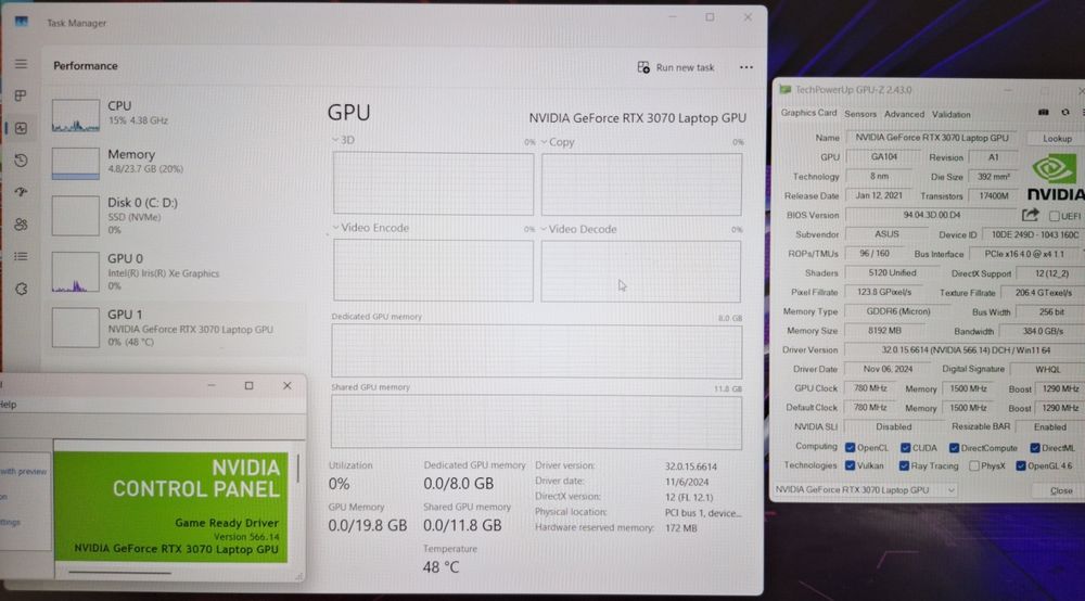 15.6' 240Hz Asus TUF Intel Core i7-11370/RTX 3070 8GB GDDR6/24GB/1TB