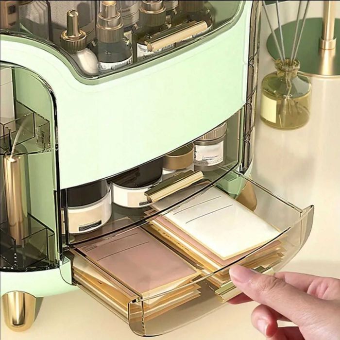 Organizator alb tip vitrina, pentru produse cosmetice, 9 compartimente