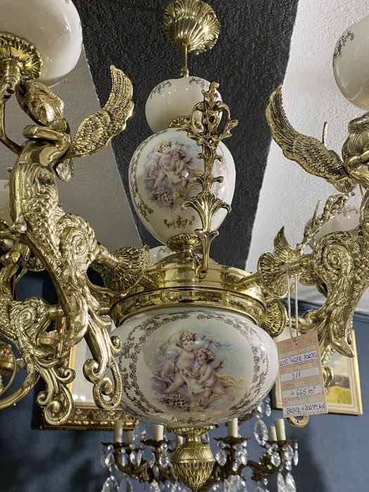 Candelabru din bronz masiv/portelan
