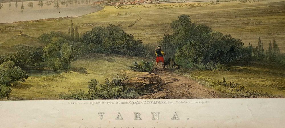 1854г гравюра ВАРНА България Голяма Цветна ЛИТОГРАФИЯ Оригинал РЯДКОСТ