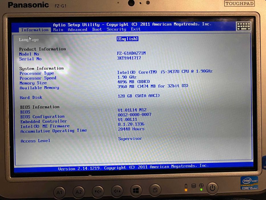 Tableta militara Panasonic Fz-G1  i5 Gen 3, 4 GB RAM pt piese/reparat
