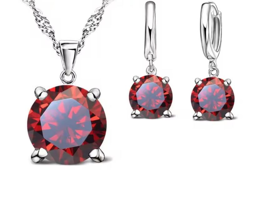 Seturi din argint sterling, colier cu pandantiv+ cercei rotunzi